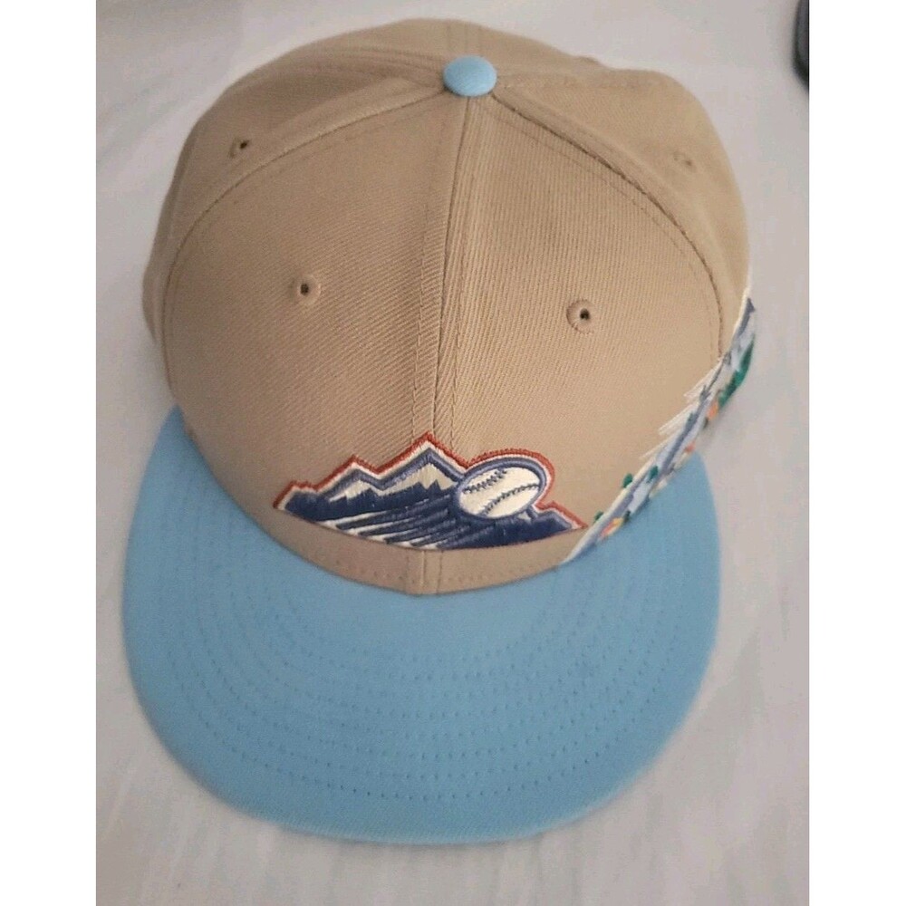 New Era 59FIFTY Colorado Rockies Fitted Hat Tan Baby Blue Mountain Size 8